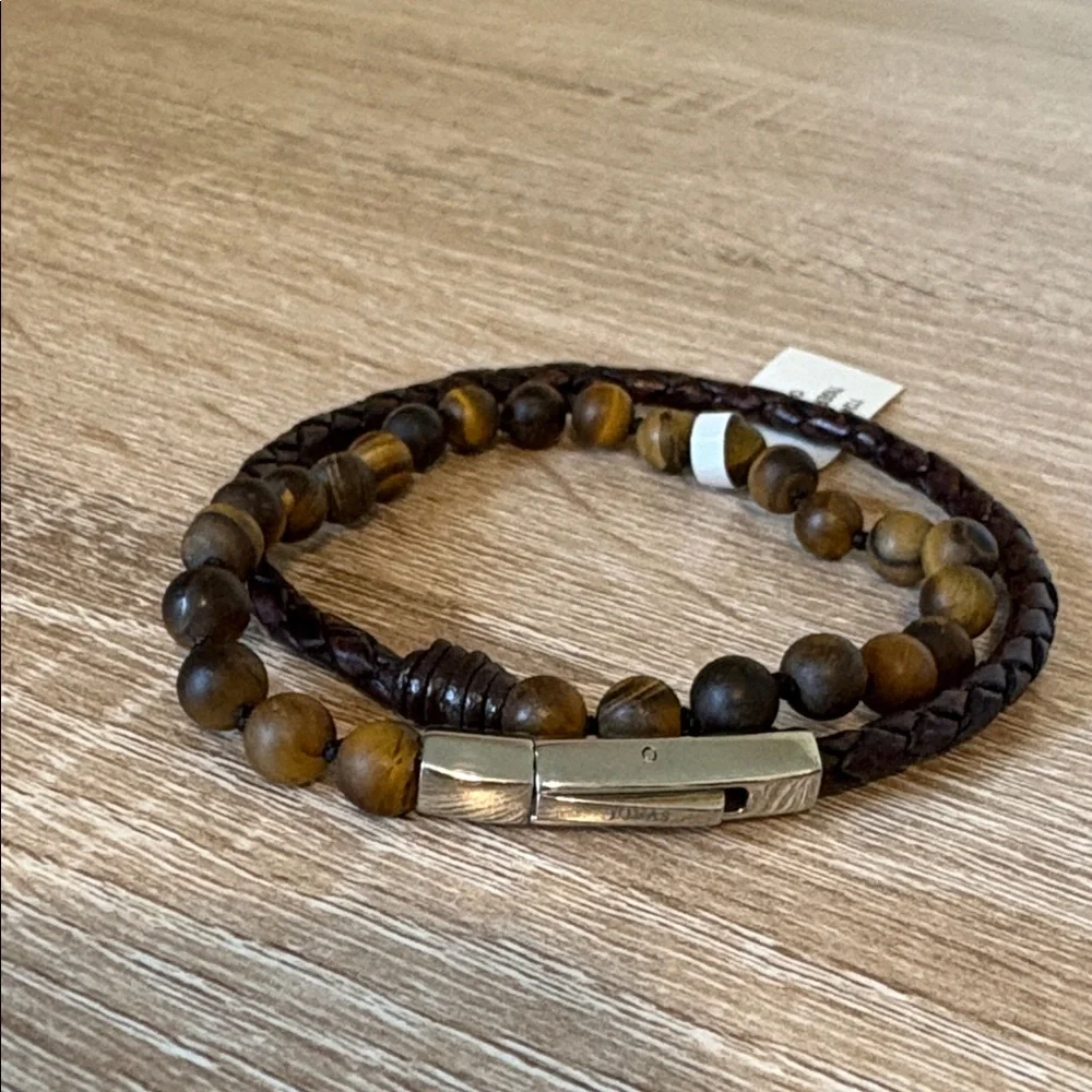 Nordstrom Jonas Studio Hand Knotted Tiger's Eye & Leather Wrap Bracelet NWT